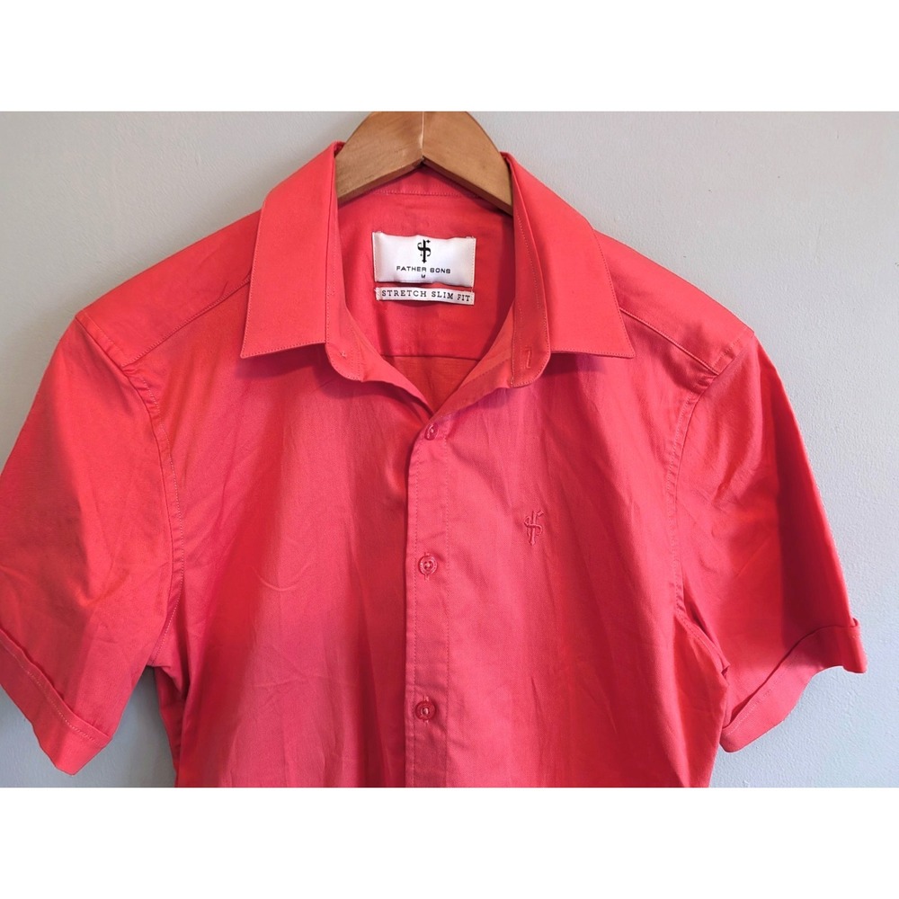 Father Sons Stretch Slim Fit Coral Salmon Men's M Short Sleeve Button Up Shirt